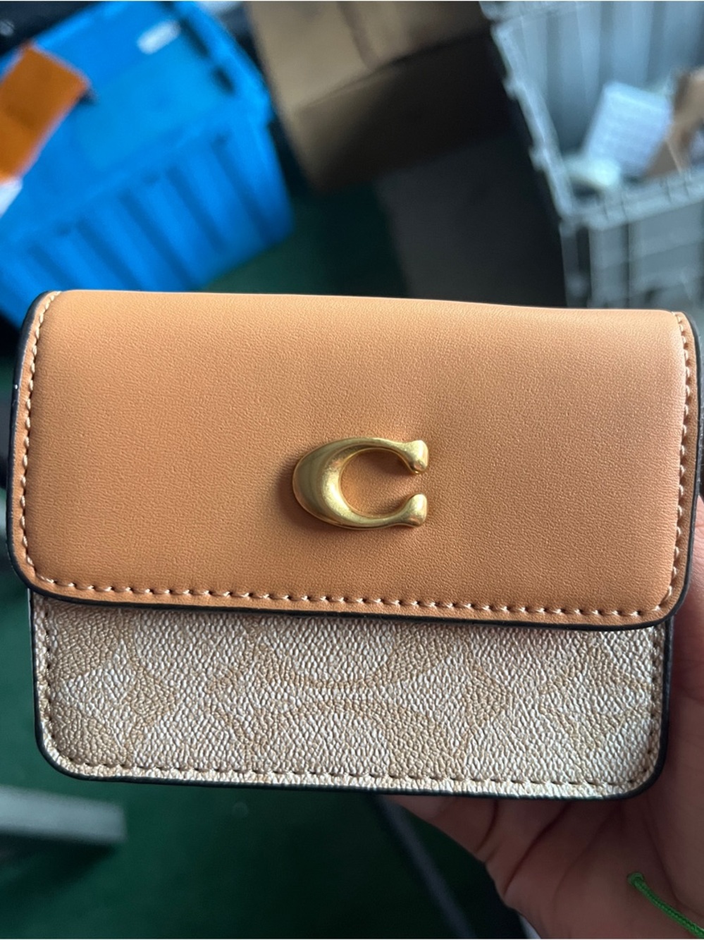 Coach Two-Tone Mini Wallet in Saddle and Cream